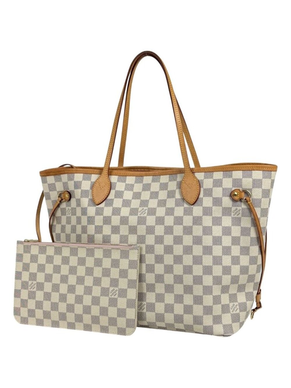 Louis Vuitton Neverfull MM Shoulder Bag Tote Damier Azur Rose Ballerine White